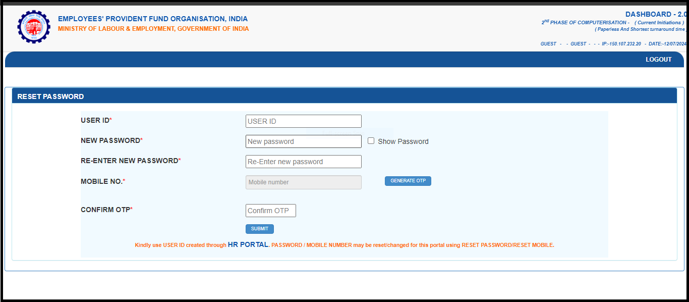 epfo passbook password change